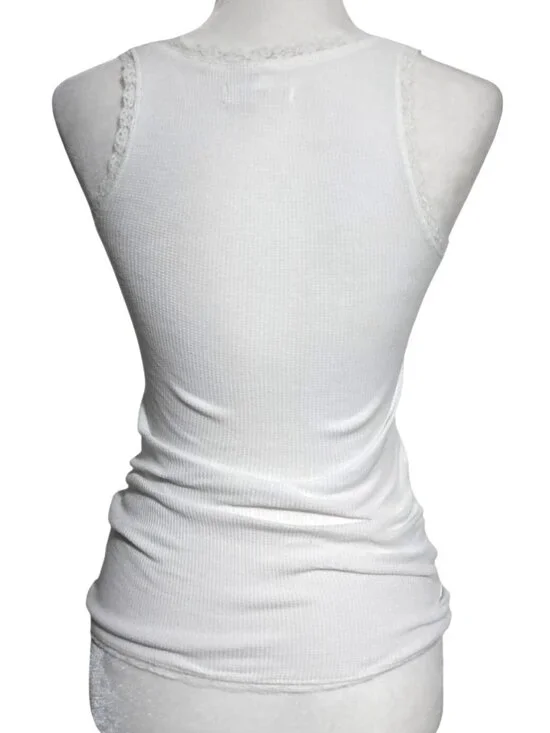 Aeropostale Henley Tank Top Lace Trim with Rhinestones Womens Size S White Waffl - Picture 7 of 10